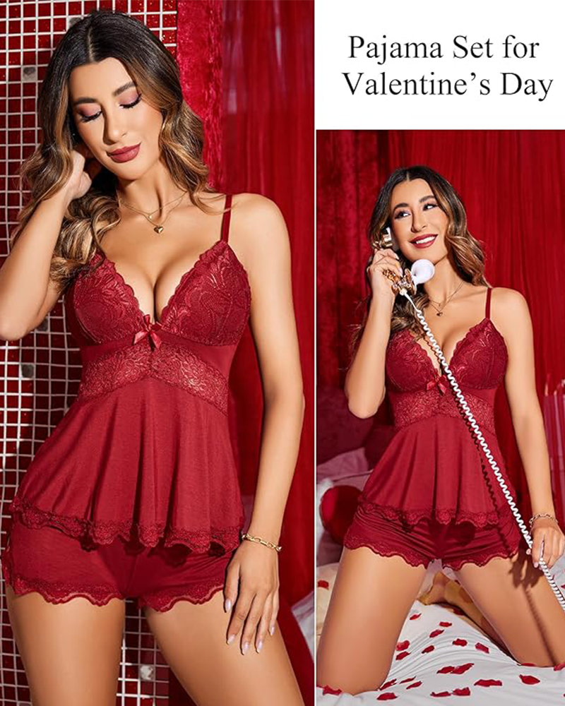 Lace Floral Pajama Lounge Set
