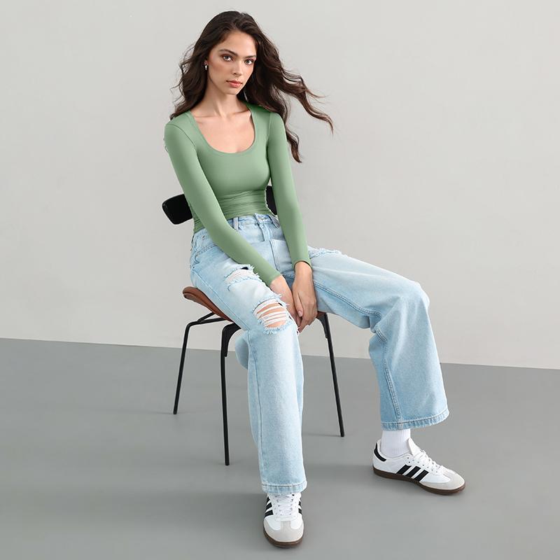 Women’s Double Layer Scoop Neck Long Sleeve Top