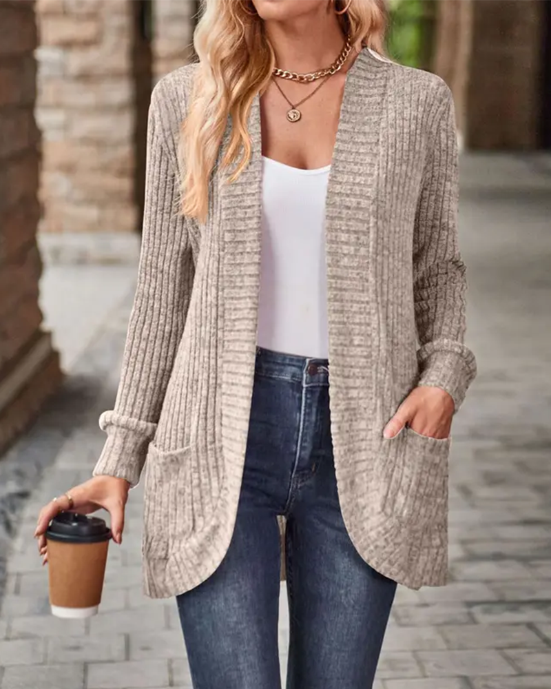 Women's Open Front Chunky Knit Cardigan with Pockets – Long Sleeve Casual Sweater Coat