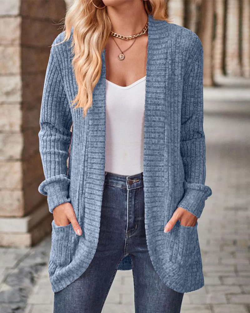 Women's Open Front Chunky Knit Cardigan with Pockets – Long Sleeve Casual Sweater Coat