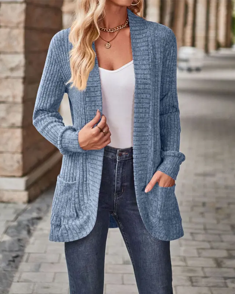 Women's Open Front Chunky Knit Cardigan with Pockets – Long Sleeve Casual Sweater Coat