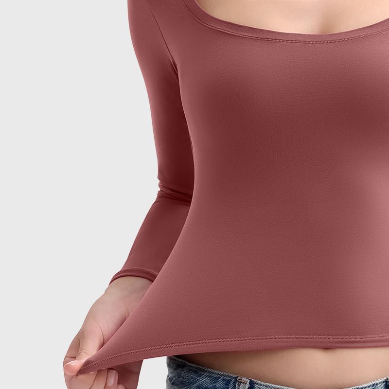 Women’s Double Layer Scoop Neck Long Sleeve Top