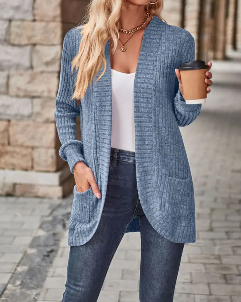 Women's Open Front Chunky Knit Cardigan with Pockets – Long Sleeve Casual Sweater Coat
