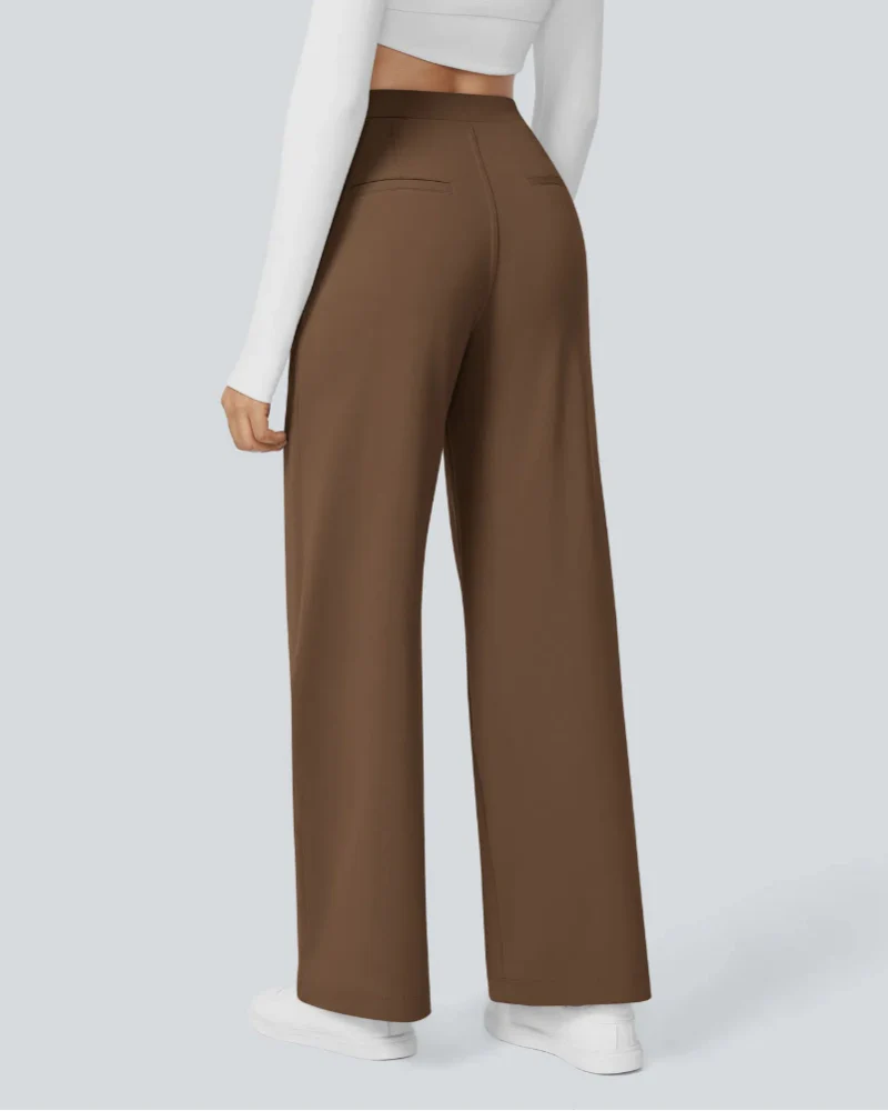 Flex High-Waisted Straight-Leg Work Pants – 4-Way Stretch Business Casual Pants with Pockets