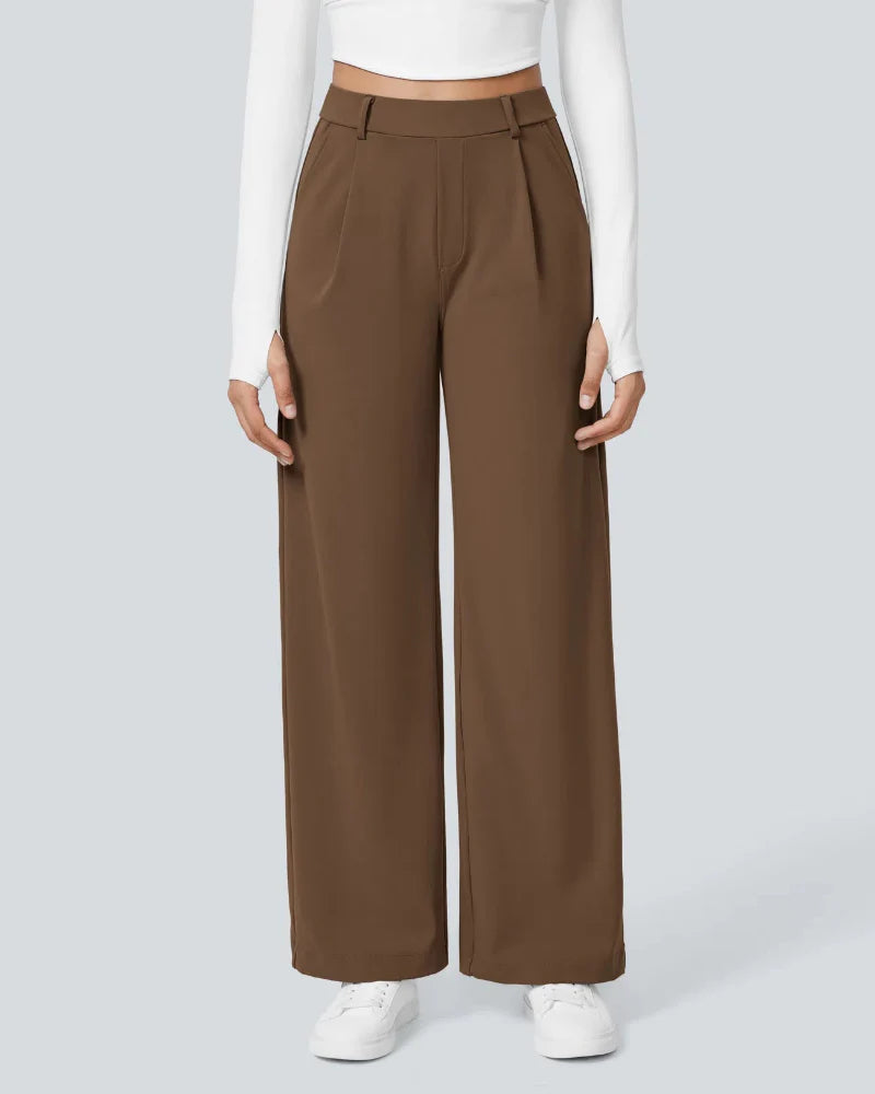 Flex High-Waisted Straight-Leg Work Pants – 4-Way Stretch Business Casual Pants with Pockets