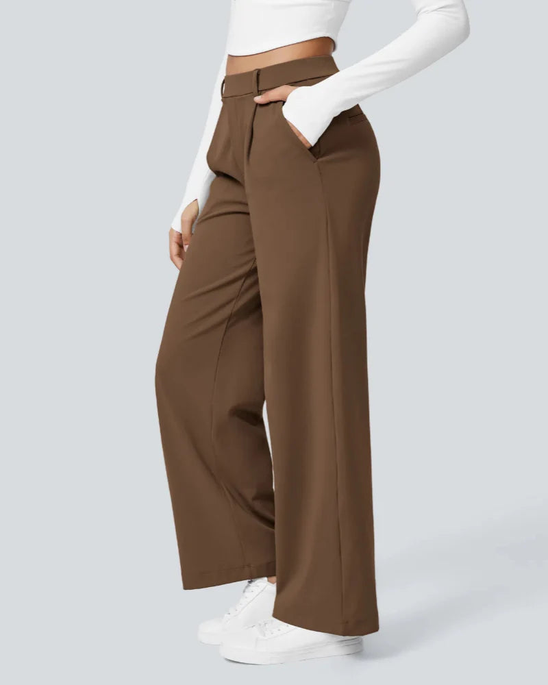 Flex High-Waisted Straight-Leg Work Pants – 4-Way Stretch Business Casual Pants with Pockets