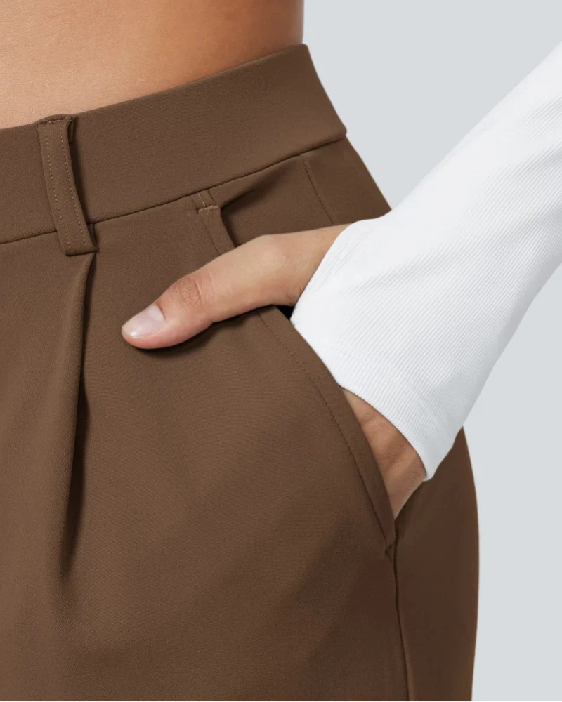 Flex High-Waisted Straight-Leg Work Pants – 4-Way Stretch Business Casual Pants with Pockets