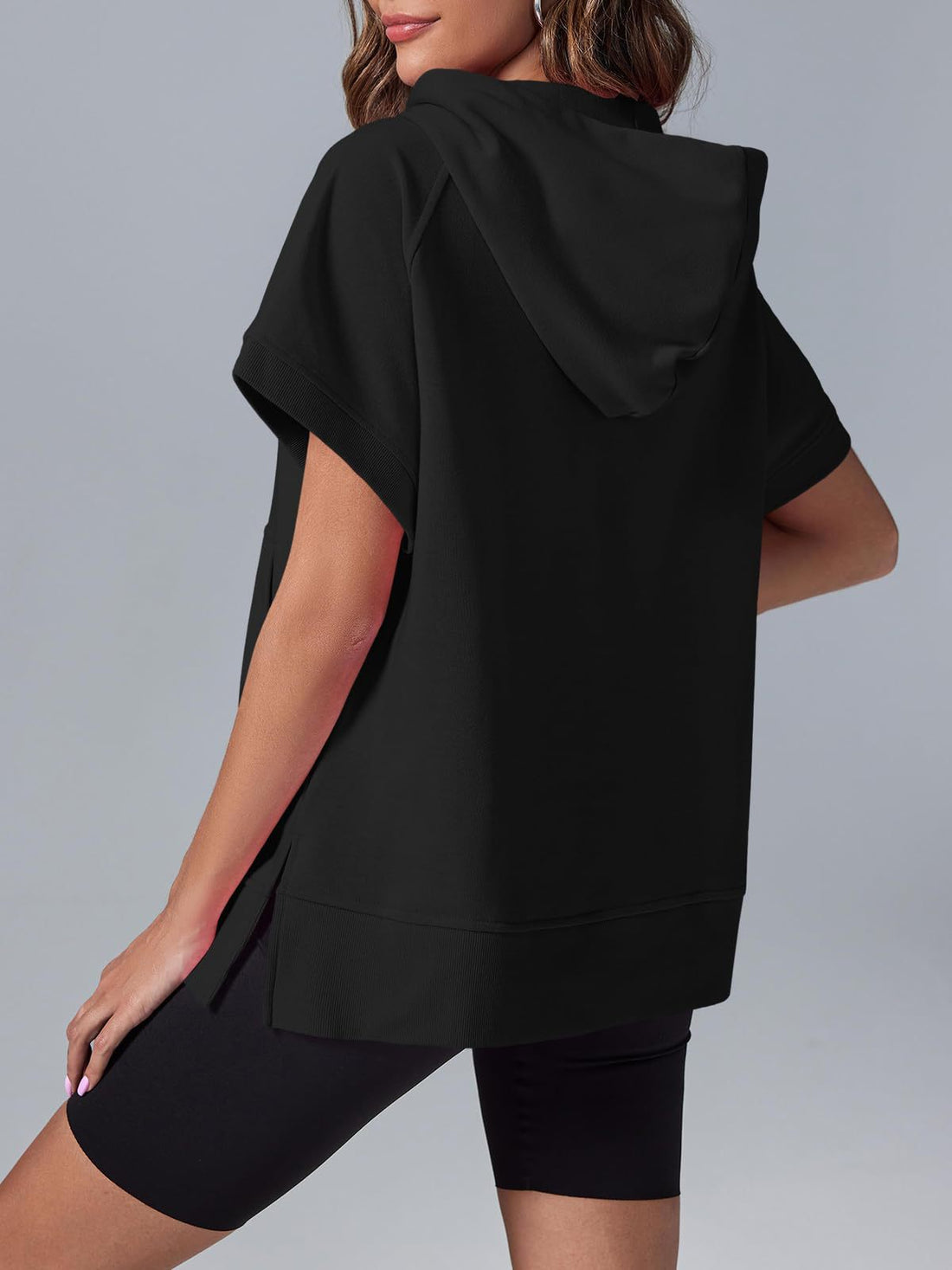 Oversized Short‑Sleeve Pullover Hoodie