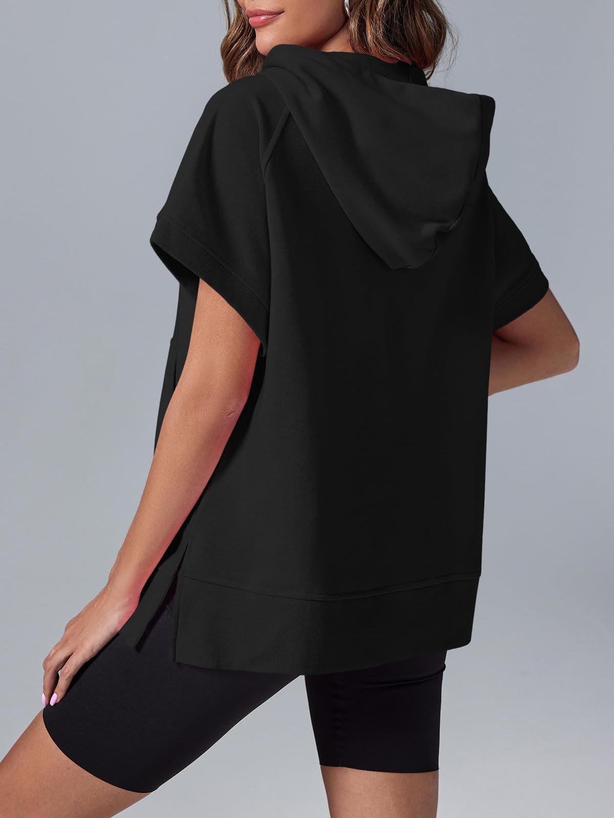 Oversized Short‑Sleeve Pullover Hoodie