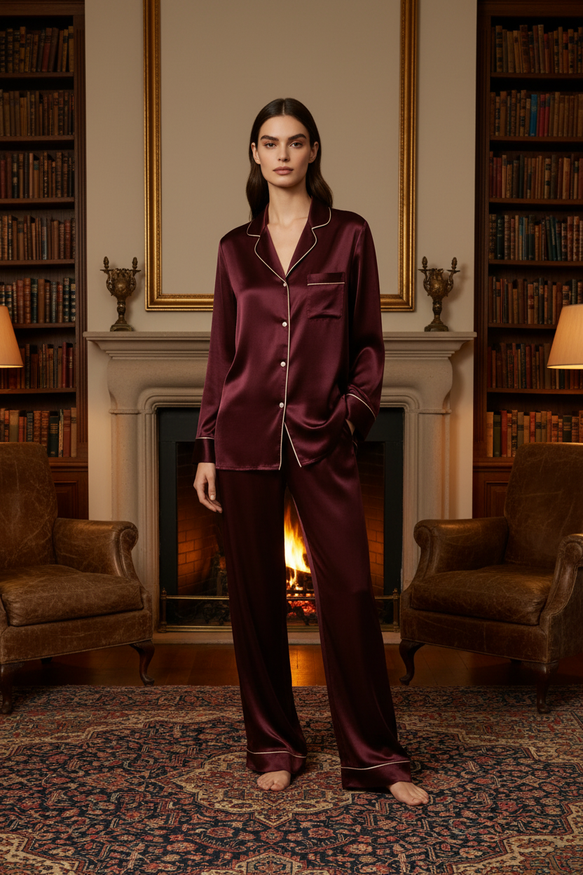 Burgundy Velvet Pajama Set Library