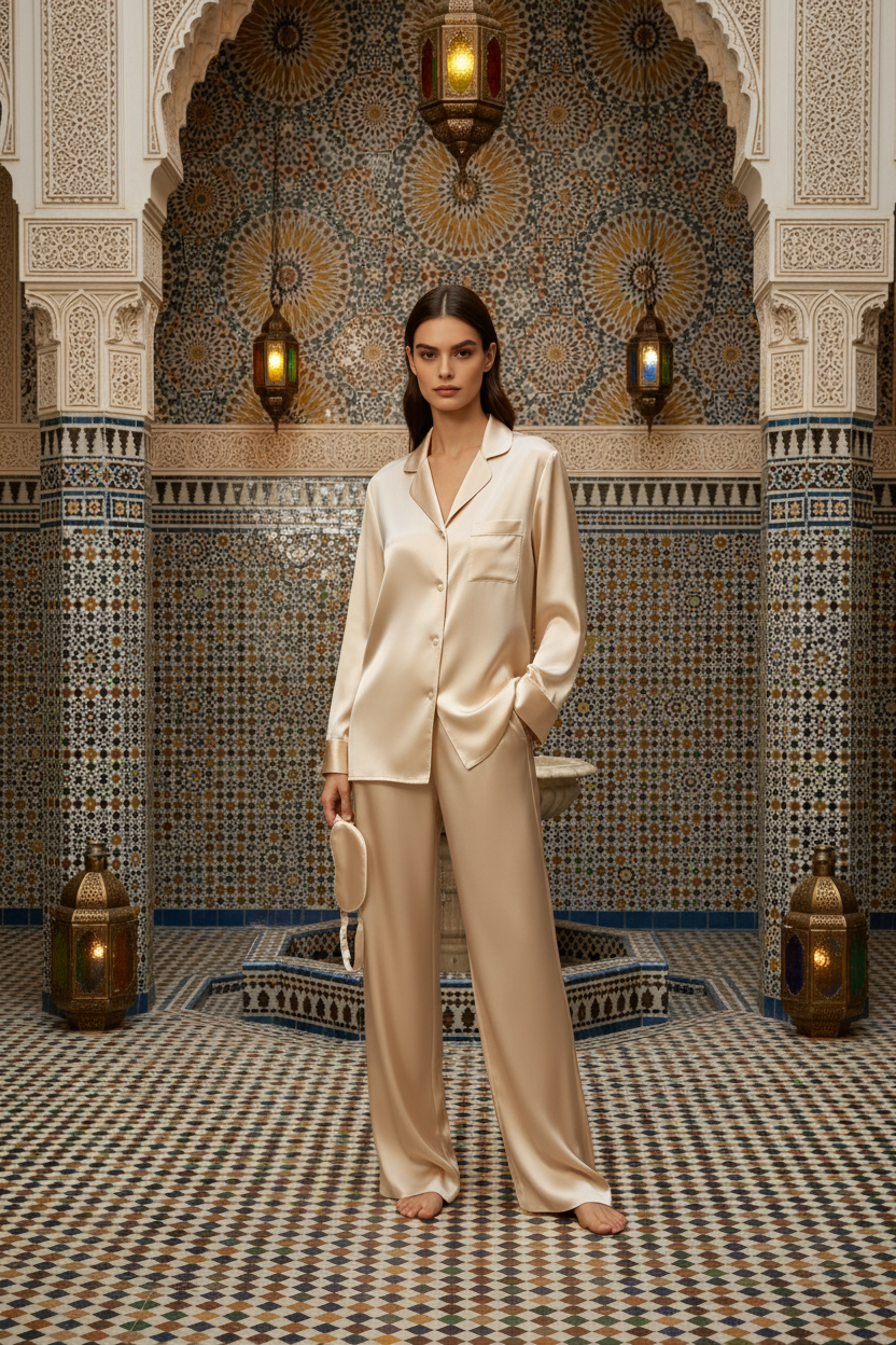Caramel Gold Pajama Set with Eye Mask