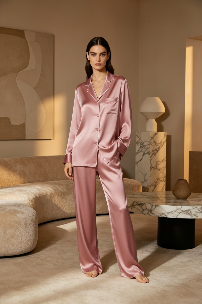 Dusty Rose Satin Pajama Set
