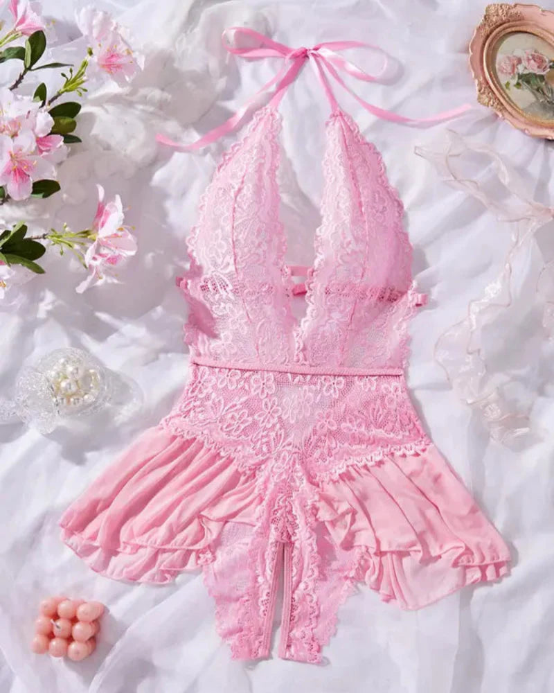 Women's Lace Deep V Teddy Bodysuit – Sexy, Comfy Open Crotch Lingerie