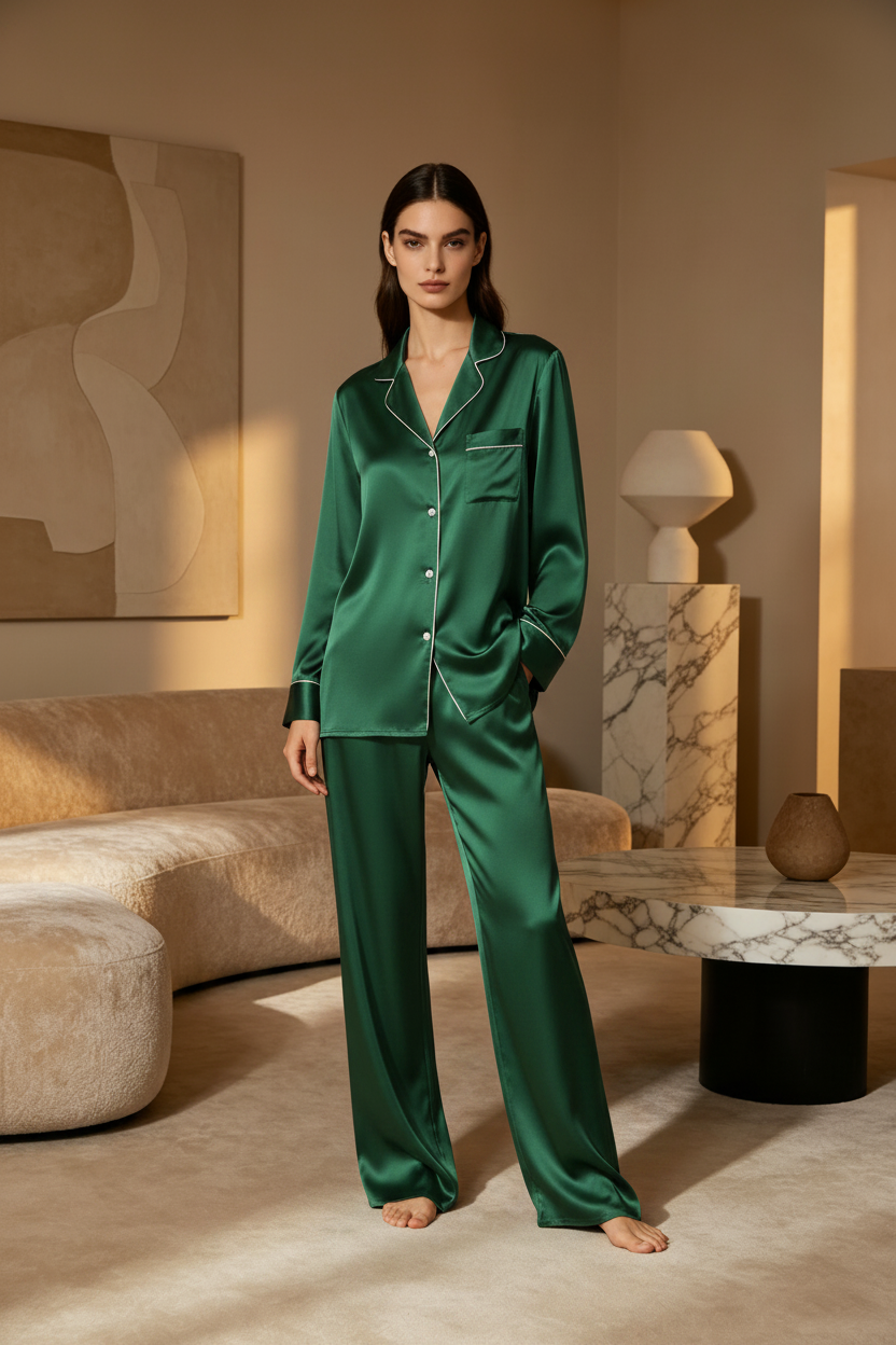 Forest Green Satin Pajama Set