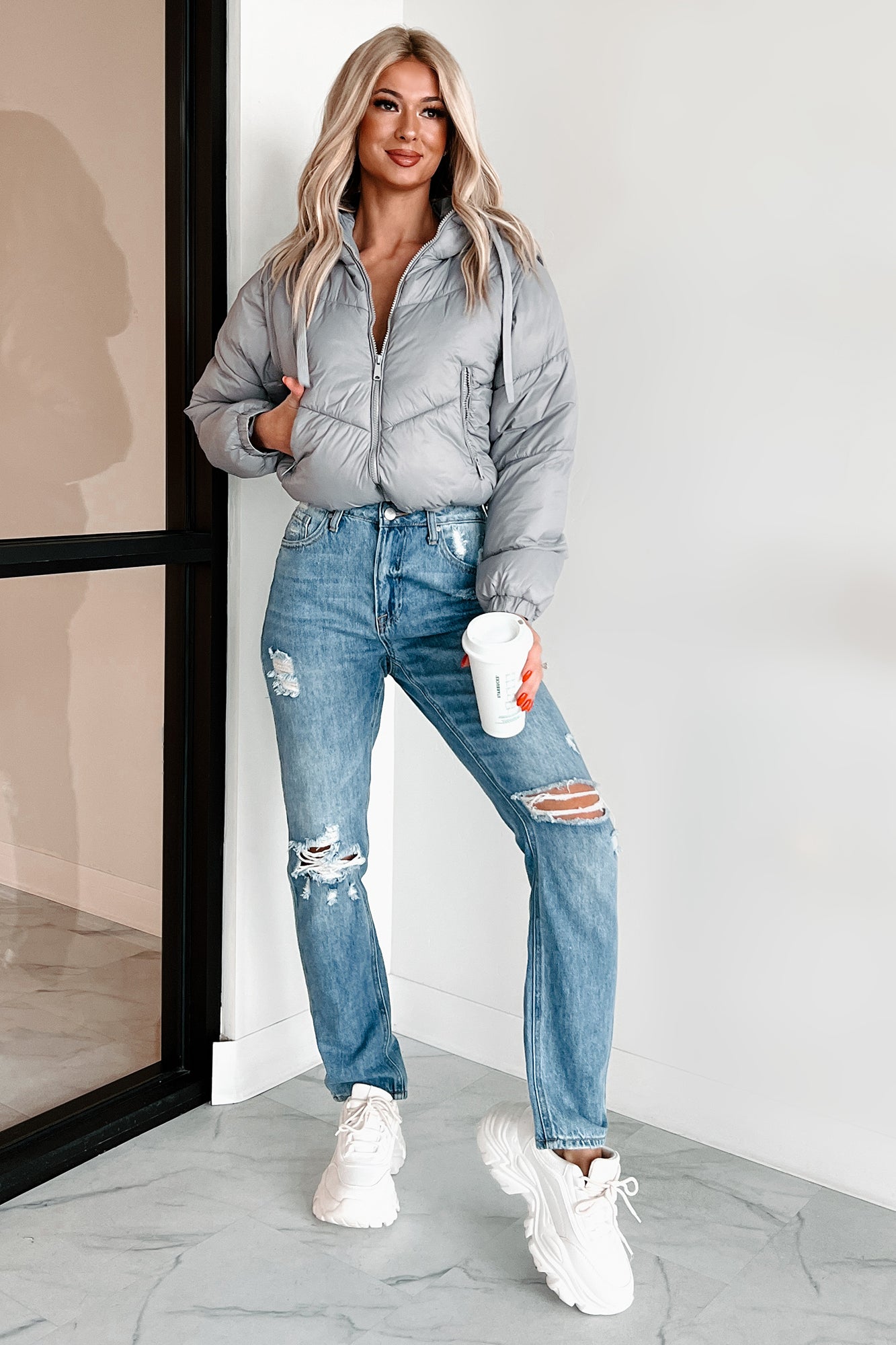Shesways®Archie High Rise Distressed Girlfriend Jeans (Medium)
