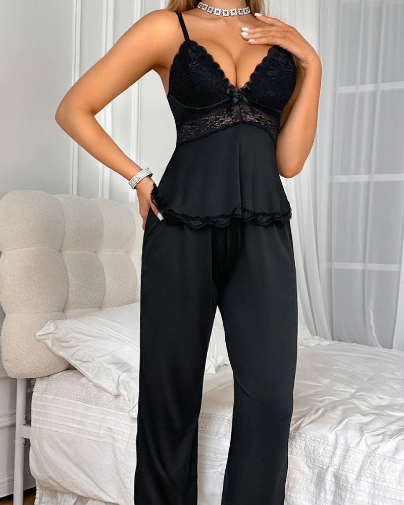 Sexy Black Lace Camisole Pajama Set – 2-Piece Sleepwear