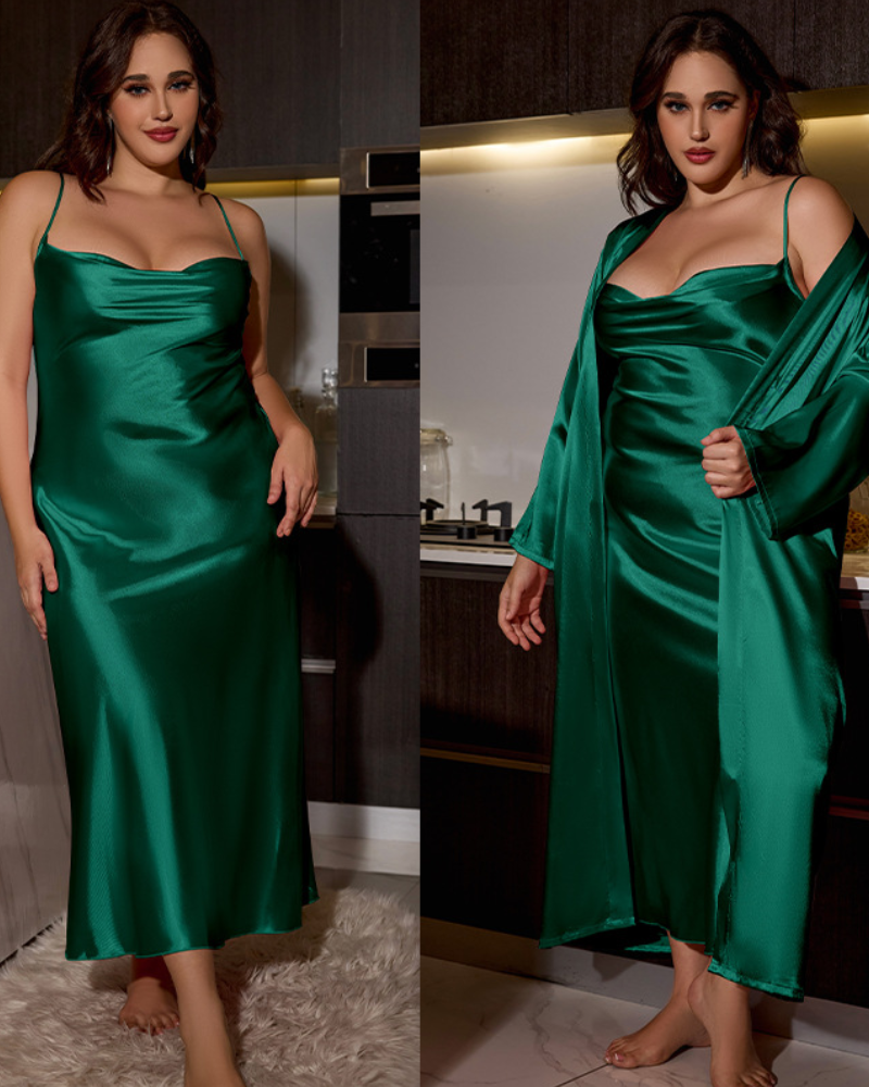 Sexy & Elegant Plus Size Satin Nightgown with Matching Robe