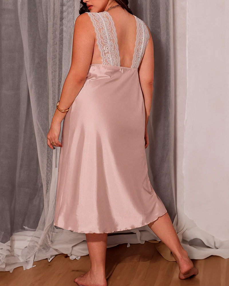 Sexy Lace Backless Long Camisole Nightgown for Women