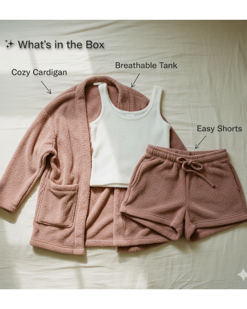 Women’s 3-Piece Sherpa Fleece Loungewear Set – Long Sleeve Top, Shorts & Pants